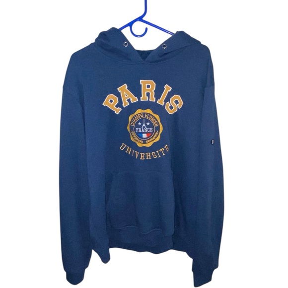 Paris Université Blue Embroidered Graphic Hoodie Streetwear loungewear sporty - Picture 3 of 10